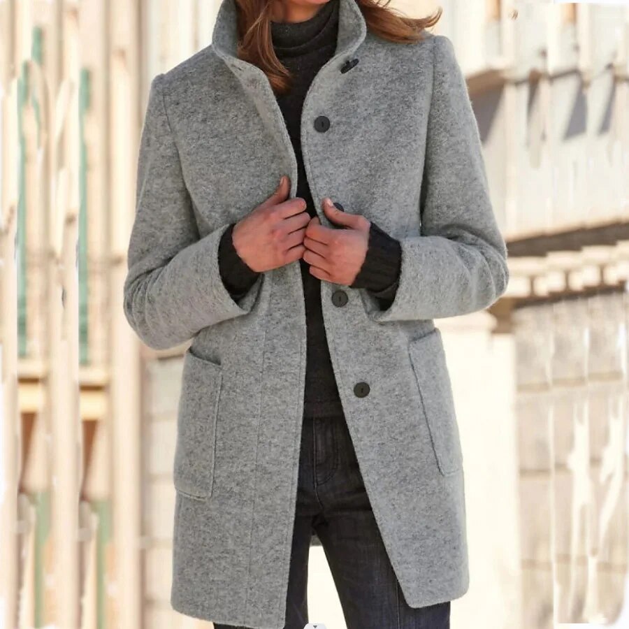 Manteau Court en Laine Bouillie | Petit Col Cranté Moderne – Gris #couleur_gris