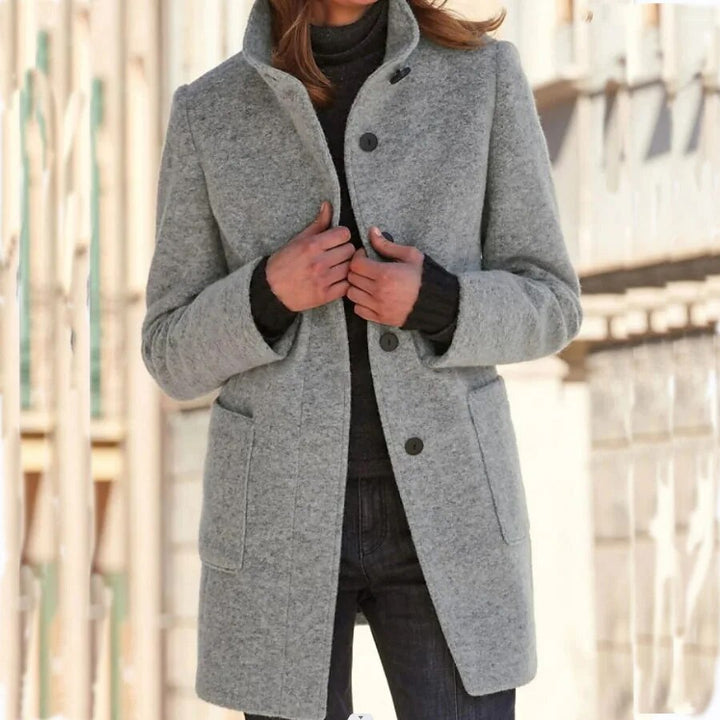 Manteau Court en Laine Bouillie | Petit Col Cranté Moderne – Gris #couleur_gris