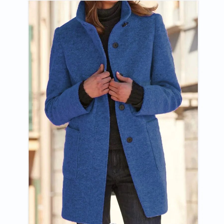 Manteau Court en Laine Bouillie | Petit Col Cranté Moderne – Marine #couleur_marine
