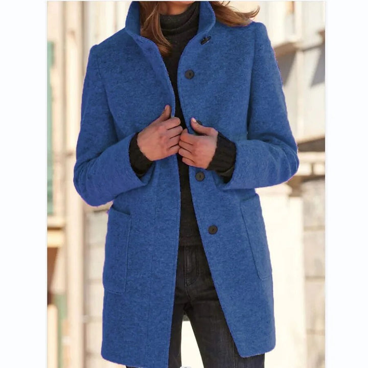 Manteau Court en Laine Bouillie | Petit Col Cranté Moderne – Marine #couleur_marine