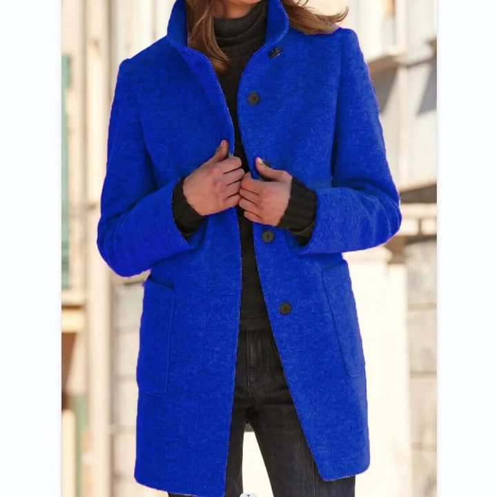 Manteau Court en Laine Bouillie | Petit Col Cranté Moderne – Bleu #couleur_bleu