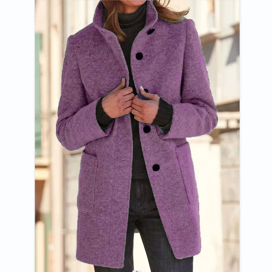 Manteau Court en Laine Bouillie | Petit Col Cranté Moderne – Violet #couleur_violet