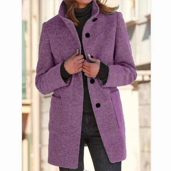 Manteau Court en Laine Bouillie | Petit Col Cranté Moderne – Violet #couleur_violet