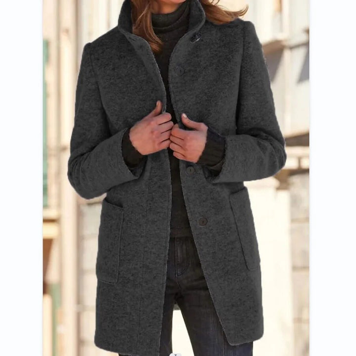 Manteau Court en Laine Bouillie | Petit Col Cranté Moderne – Gris foncé #couleur_gris-fonc
