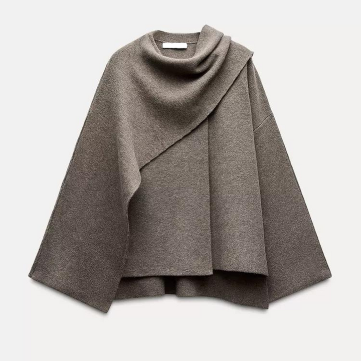 Poncho Femme Hiver | Cape Enveloppante Col Drapé Chaud Élégant in Gris#couleur_gris