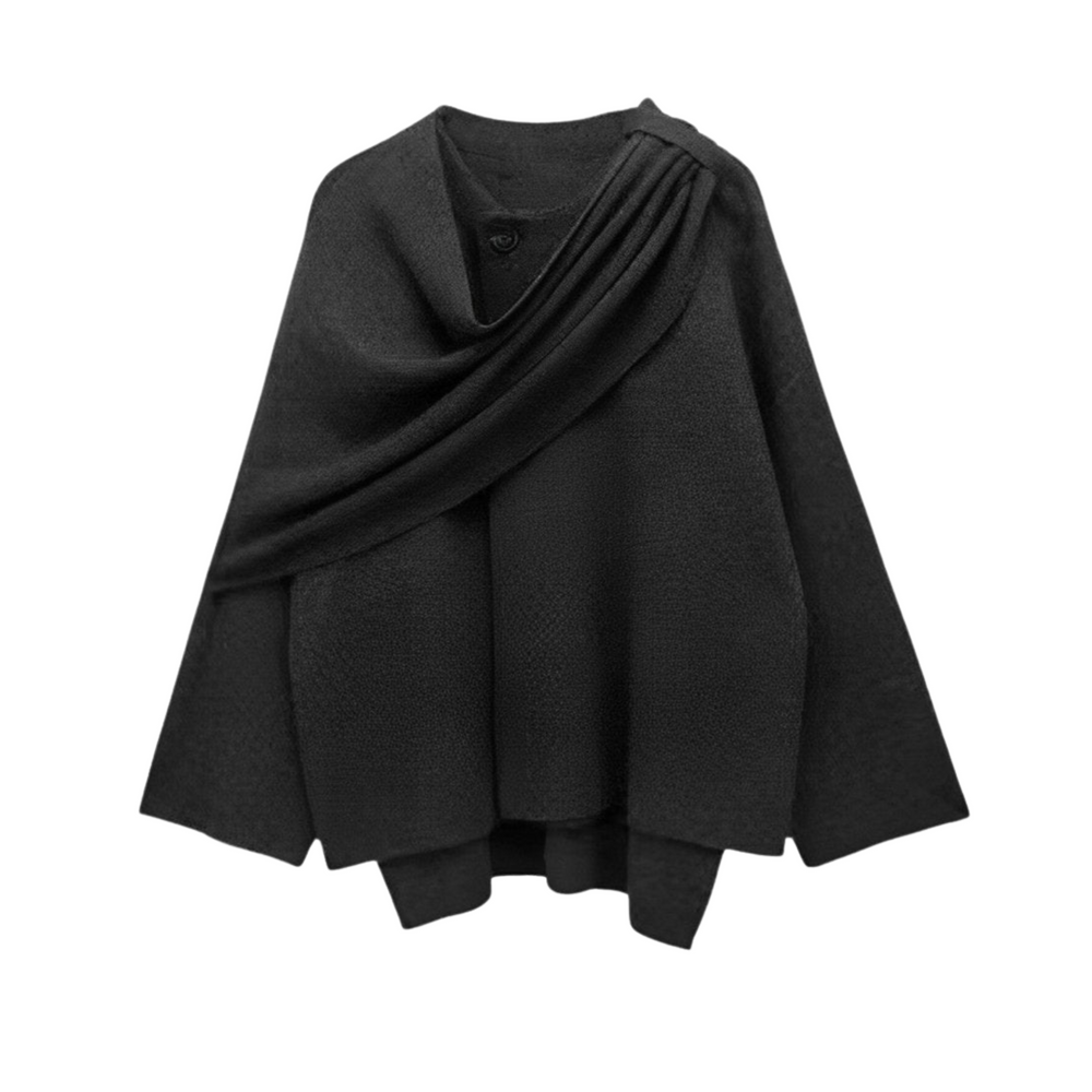 Poncho Femme Hiver | Cape Enveloppante Col Drapé Chaud Élégant in Marine#couleur_marine