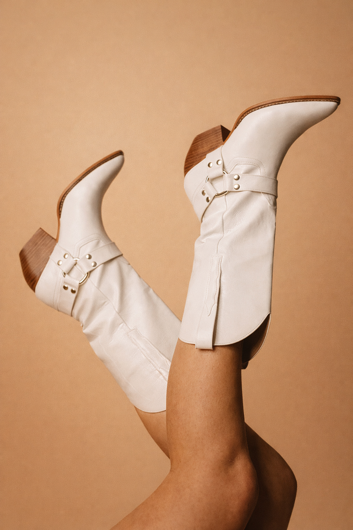 Bottes Western Femme Imprimé Vache | Cuir et Bout Pointu in Blanc#couleur_blanc
