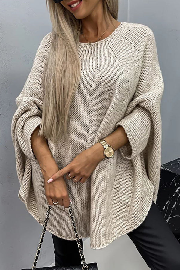 Poncho Femme Drapé | Col Rond Épaules Tombantes Maille Raffinée in Beige#couleur_beige