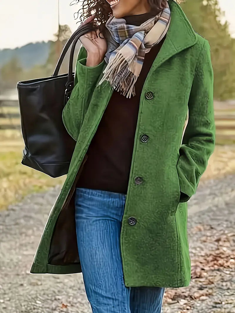 Manteau Mi-Long en Laine | Double Boutonnage Classique – Vert #couleur_vert