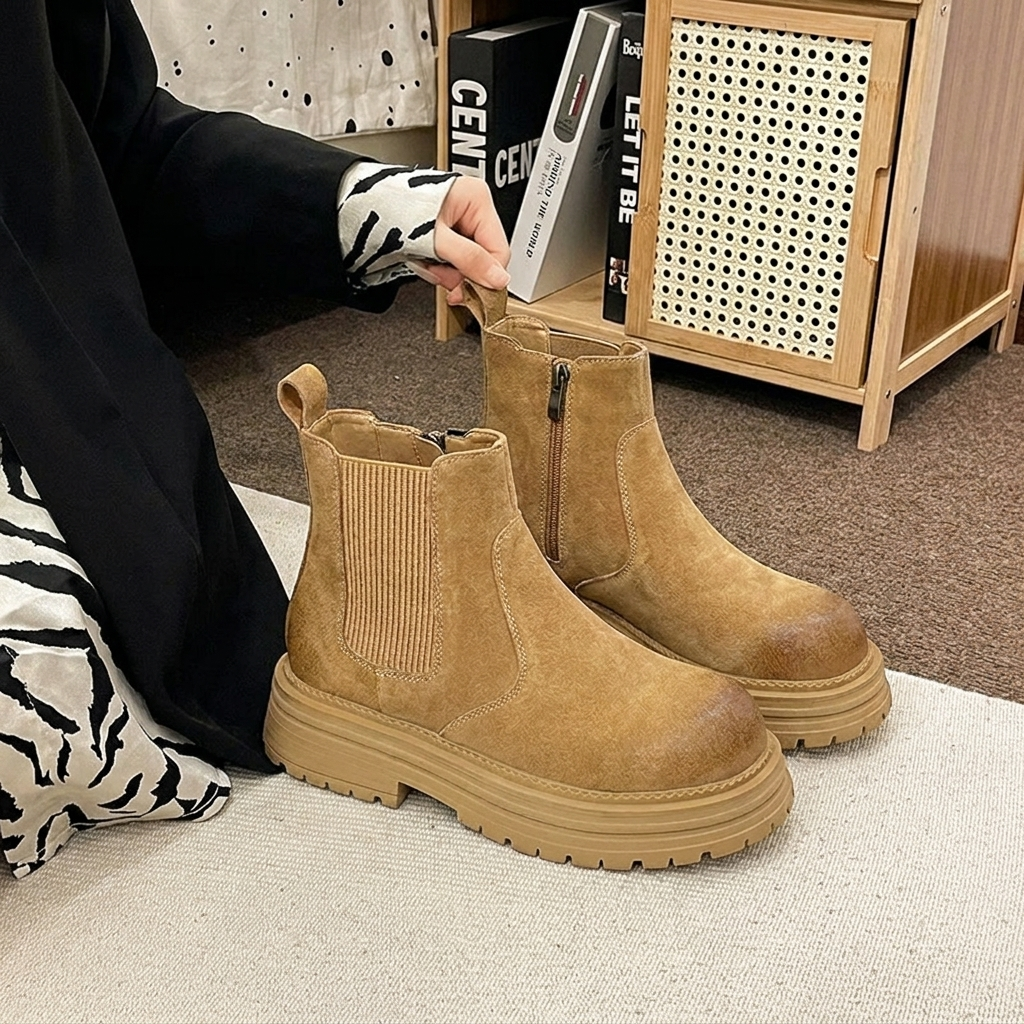 Bottines Chelsea Femme Marron | Tirant Arrière et Gousset in Camel#couleur_camel