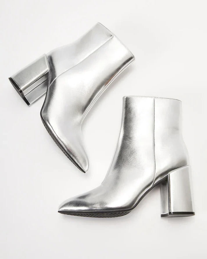 Boots Femme Tendance Métallisées | Talon Bloc et Finition Argent in Argenté#couleur_argent