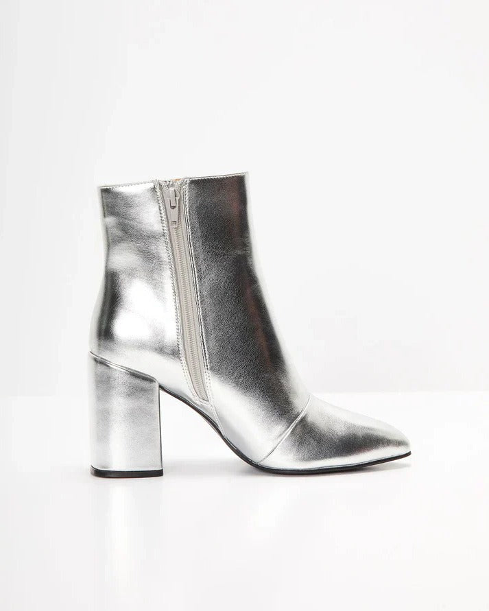 Boots Femme Tendance Métallisées | Talon Bloc et Finition Argent in Argenté#couleur_argent