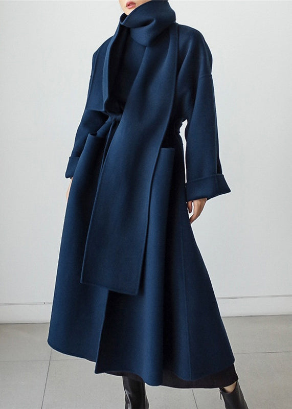 Manteau Évasé à Col Cheminée | Taille Ajustée Raffinée – Marine #couleur_marine