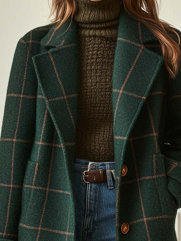 Manteau Court à Carreaux Fenêtre | Double Boutonnage Classique – Vert foncé #couleur_vert-fonc