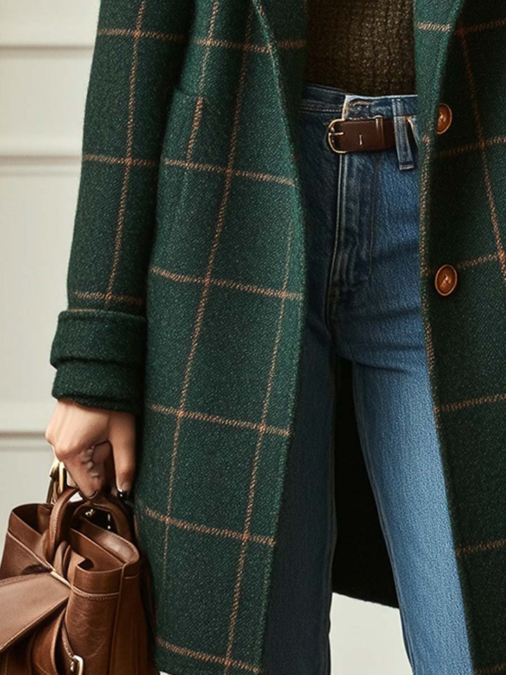 Manteau Court à Carreaux Fenêtre | Double Boutonnage Classique – Vert foncé #couleur_vert-fonc