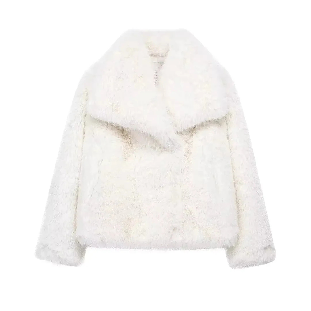 Veste Fausse Fourrure Femme Col Large | Manches Longues Chic in Blanc#couleur_blanc