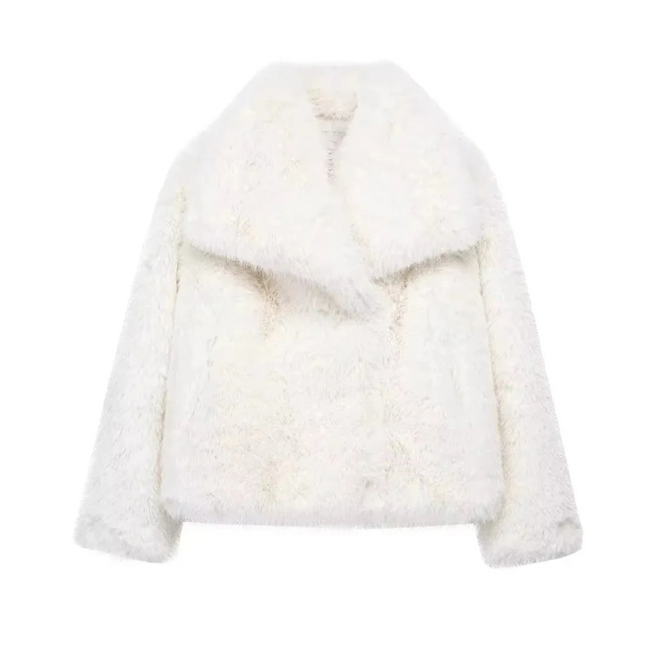 Veste Fausse Fourrure Femme Col Large | Manches Longues Chic in Blanc#couleur_blanc