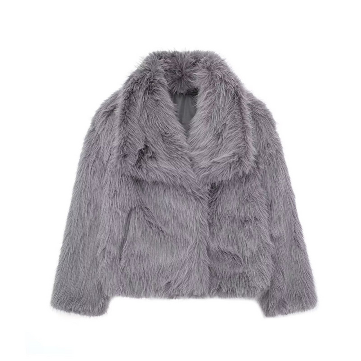 Veste Fausse Fourrure Femme Col Large | Manches Longues Chic in Gris#couleur_gris