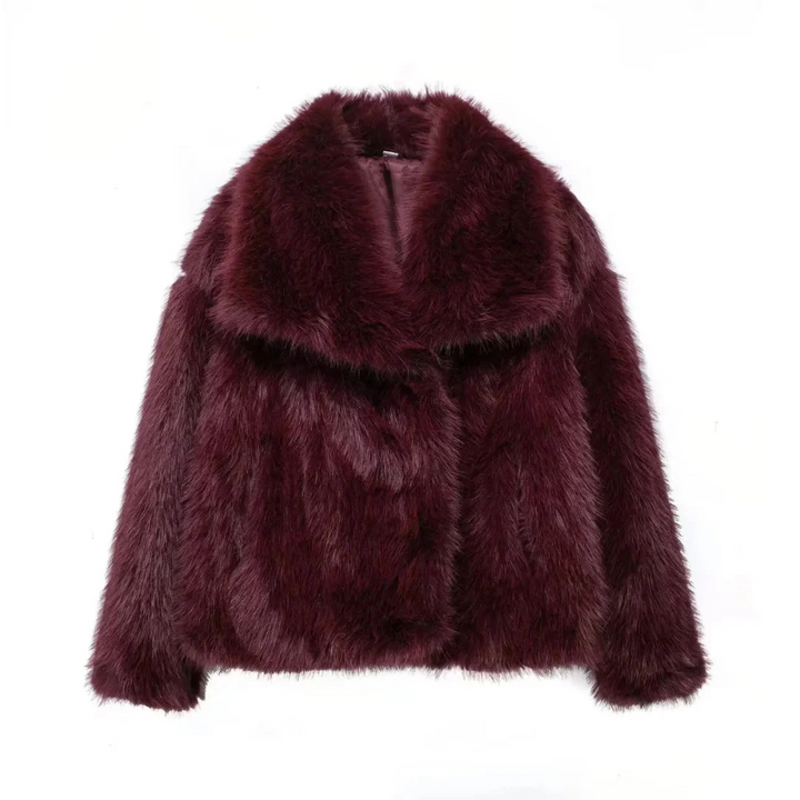 Veste Fausse Fourrure Femme Col Large | Manches Longues Chic in Rouge#couleur_rouge
