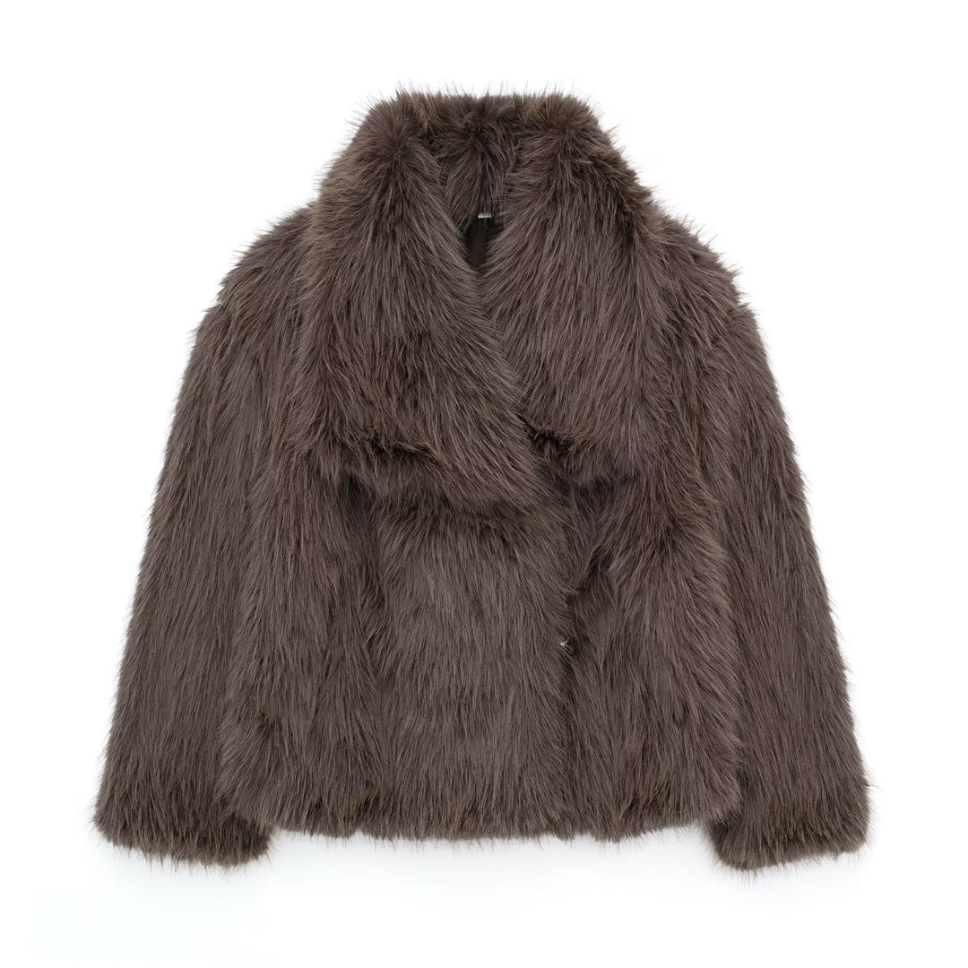 Veste Fausse Fourrure Femme Col Large | Manches Longues Chic in Gris foncé#couleur_gris-fonc