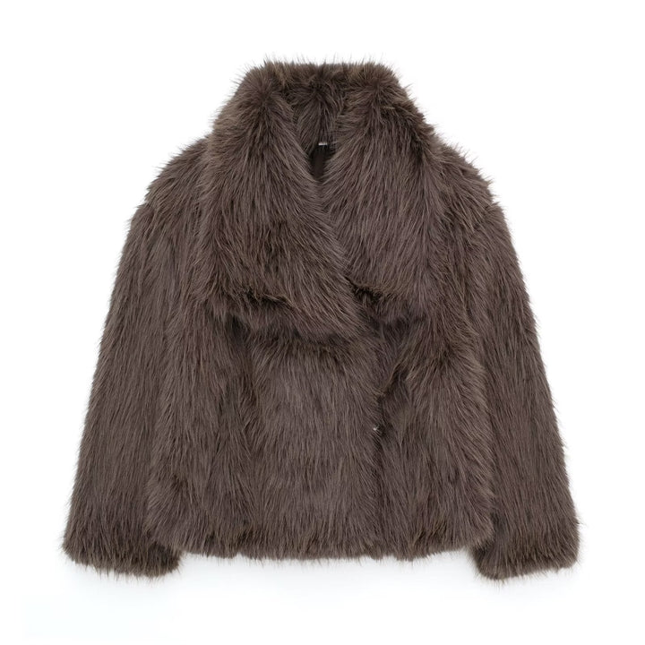 Veste Fausse Fourrure Femme Col Large | Manches Longues Chic in Gris foncé#couleur_gris-fonc