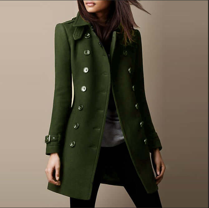 Manteau Long à Boutons Métalliques | Coupe Militaire Raffinée – Vert #couleur_vert