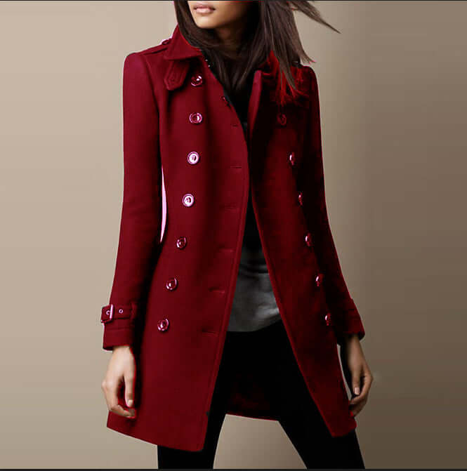 Manteau Long à Boutons Métalliques | Coupe Militaire Raffinée – Bordeaux #couleur_bordeaux