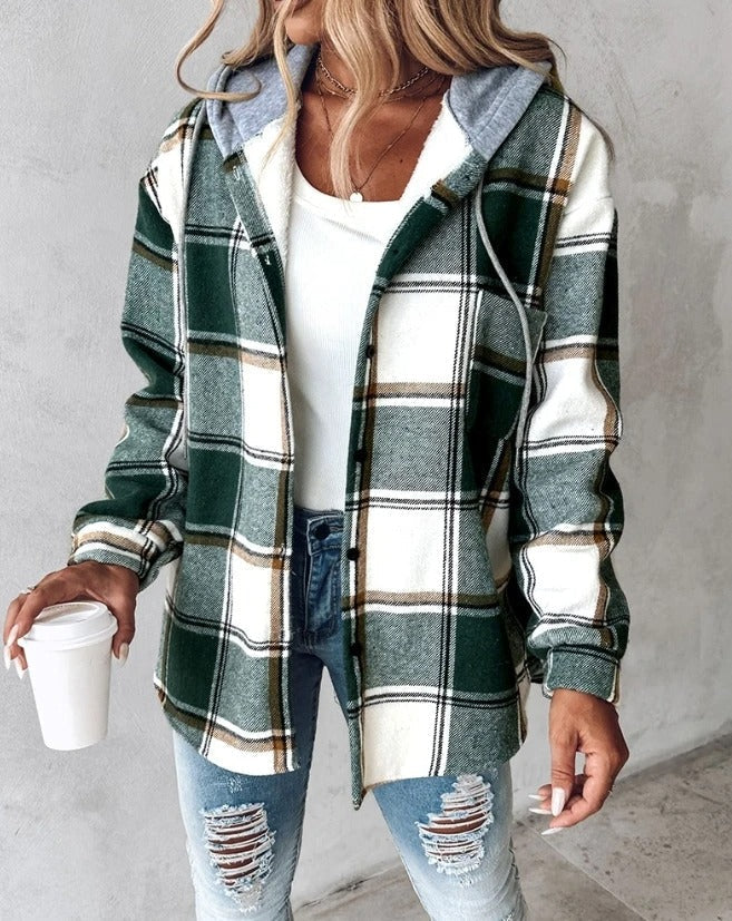 Veste Chemise à Carreaux à Capuche | Coupe Oversize Décontractée – Vert #couleur_vert