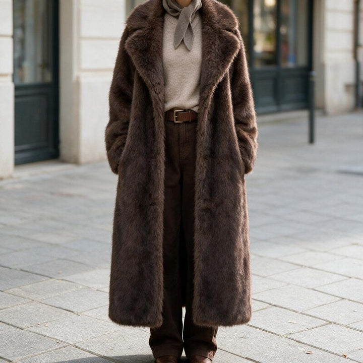 Manteau Fausse Fourrure Femme Long | Coupe Oversize Hiver Chic in Chocolat#couleur_chocolat