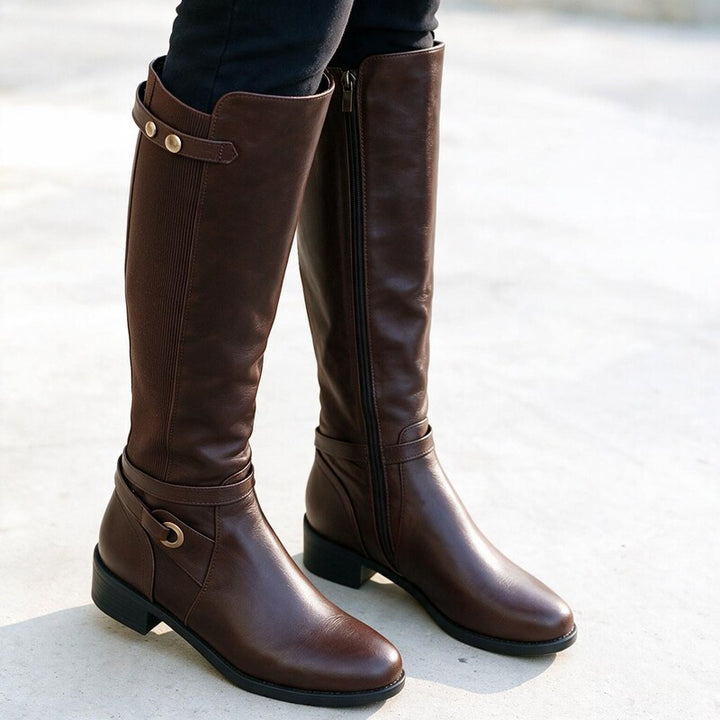 Bottes en Cuir Femme Tige Haute | Sangle à Boucle Intemporelle – Marron #couleur_marron