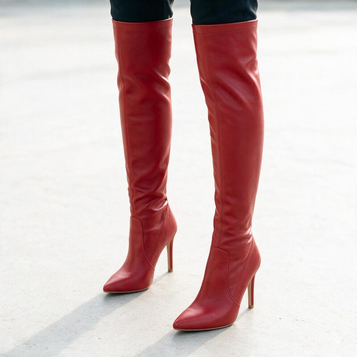 Bottes Femme Tige Très Haute | Talon Aiguille Élégant – Rouge #couleur_rouge