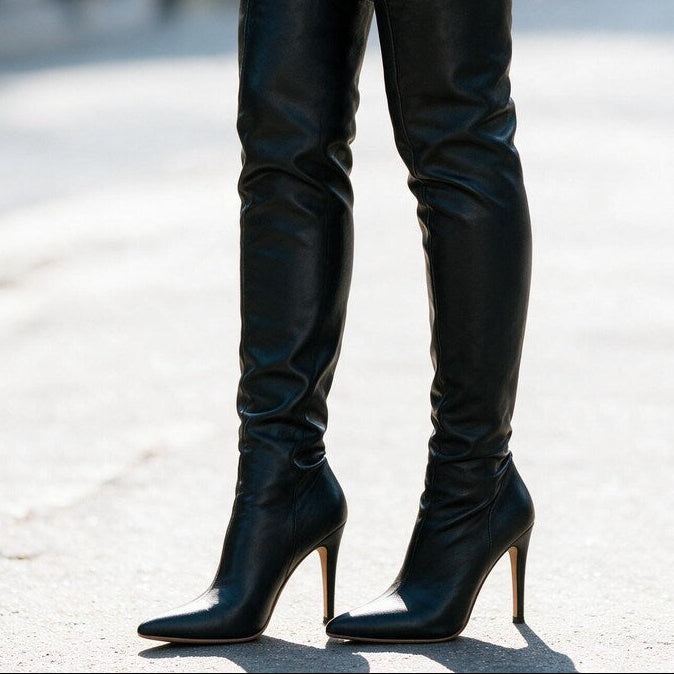 Bottes Femme Tige Très Haute | Talon Aiguille Élégant #couleur_noir