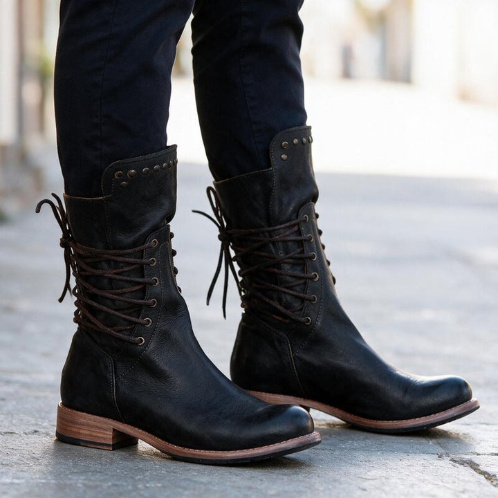 Bottines à Lacets Style Rangers | Cuir Vieilli Robuste #couleur_noir