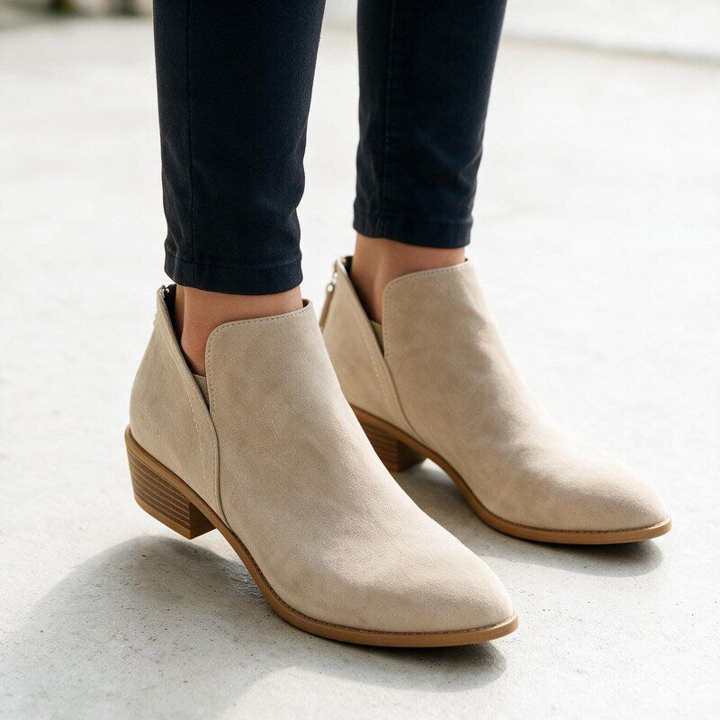 Bottines en Daim Talon Bloc | Bout Amande Confortable – Beige #couleur_beige