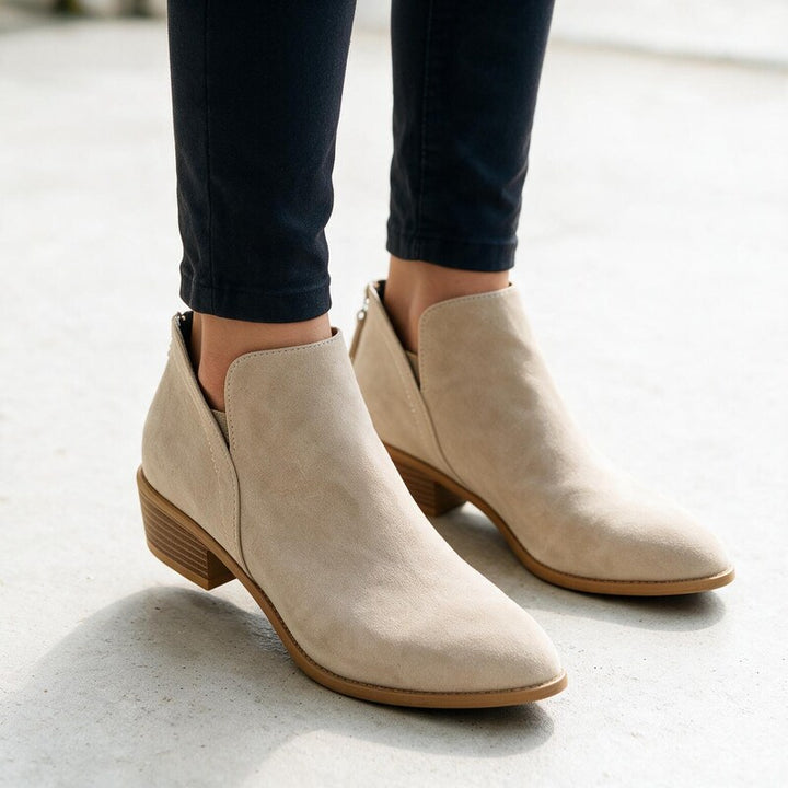 Bottines en Daim Talon Bloc | Bout Amande Confortable – Beige #couleur_beige