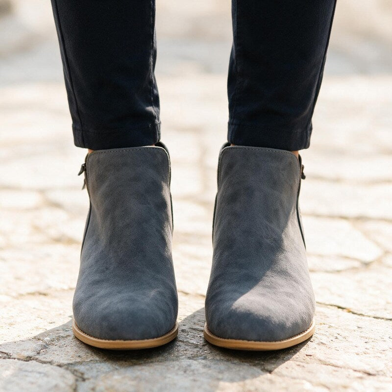 Bottines en Daim Talon Bloc | Bout Amande Confortable – Gris #couleur_gris