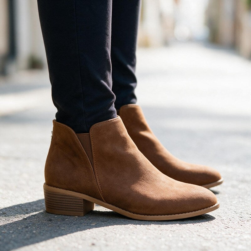 Bottines en Daim Talon Bloc | Bout Amande Confortable – Marron #couleur_marron