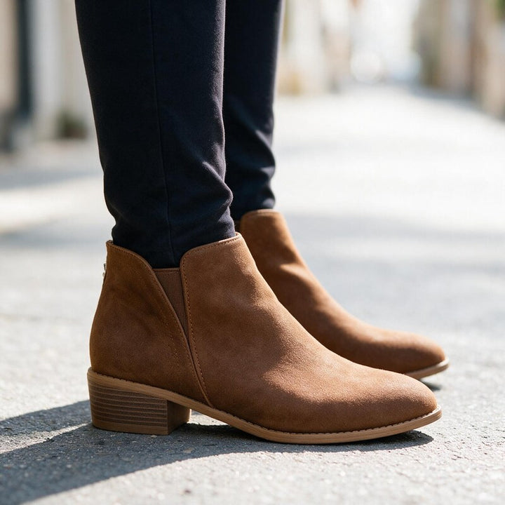 Bottines en Daim Talon Bloc | Bout Amande Confortable – Marron #couleur_marron