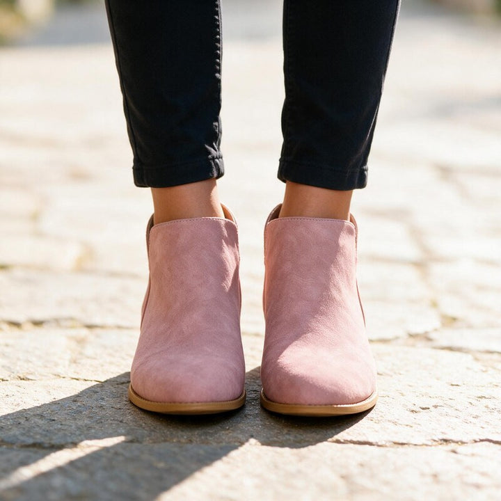 Bottines en Daim Talon Bloc | Bout Amande Confortable – Rose #couleur_rose