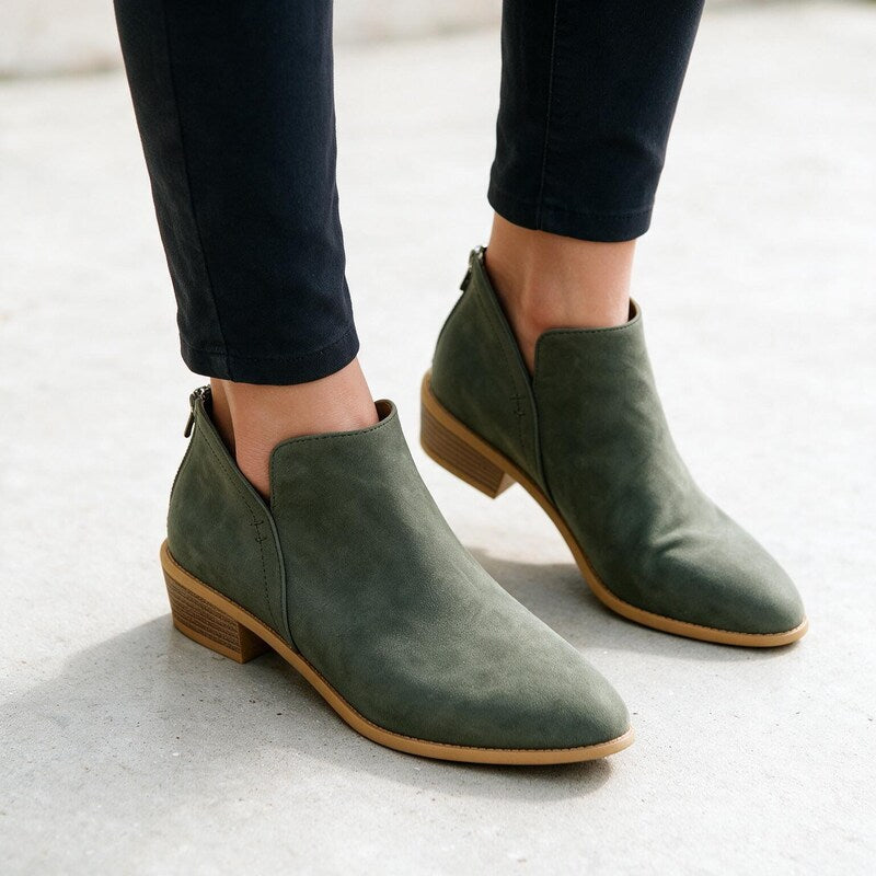 Bottines en Daim Talon Bloc | Bout Amande Confortable – Vert #couleur_vert