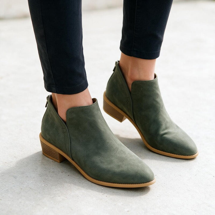 Bottines en Daim Talon Bloc | Bout Amande Confortable – Vert #couleur_vert