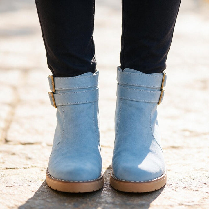 Bottines Plates à Boucle | Daim Souple Confortable – Bleu clair #couleur_bleu-clair