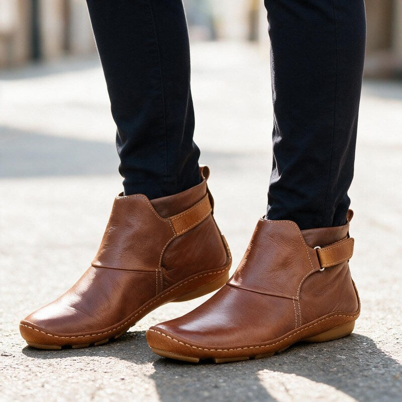 Bottines Souples en Cuir Lisse | Semelle Plate Confortables #couleur_marron
