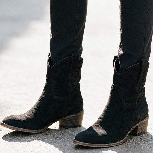 Bottines Western en Daim | Découpe en V Décontractée #couleur_noir