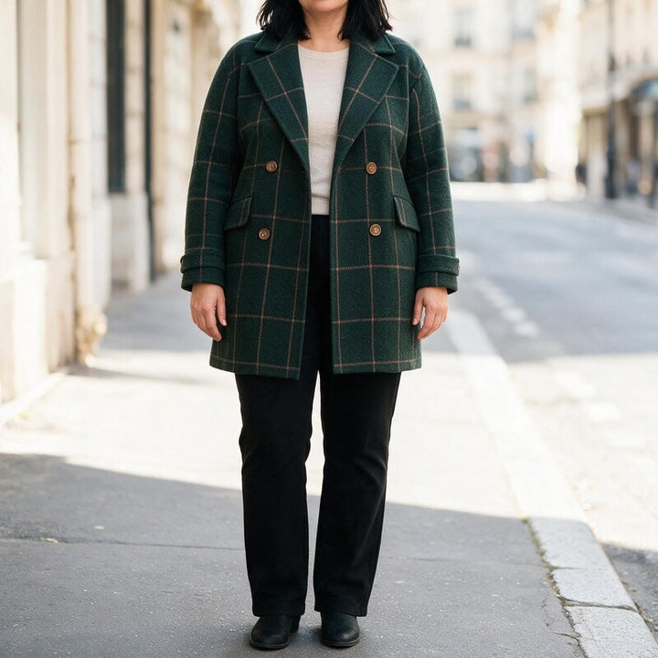 Manteau Court à Carreaux Fenêtre | Double Boutonnage Classique #couleur_vert-fonc