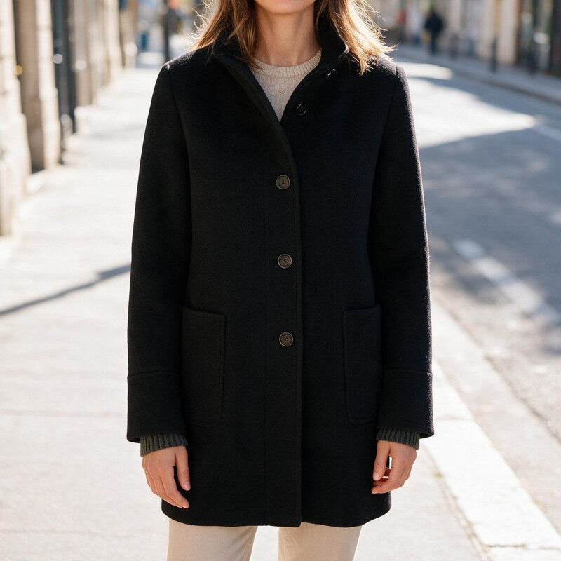 Manteau Court à Poignets Côtelés | Col Montant Confortable #couleur_noir