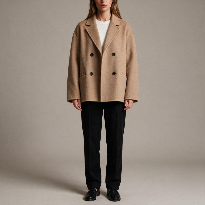 Manteau Court Croisé | Coupe Oversize Structurée #couleur_camel