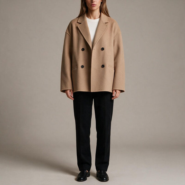 Manteau Court Croisé | Coupe Oversize Structurée #couleur_camel