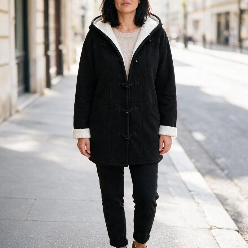 Manteau Court Doublé Sherpa | Fermeture à Bûchettes Douillet #couleur_noir