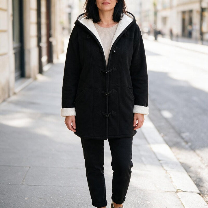 Manteau Court Doublé Sherpa | Fermeture à Bûchettes Douillet #couleur_noir